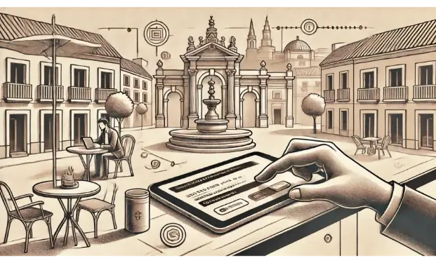 Banner image of a hand using an ipad working in Spain
